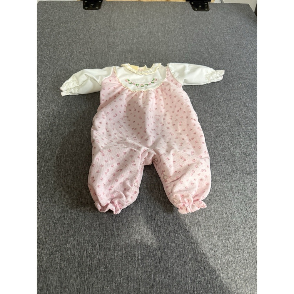 Vintage Little Ones Floral Embroidered Thermal Romper Pink Sz 6 Months